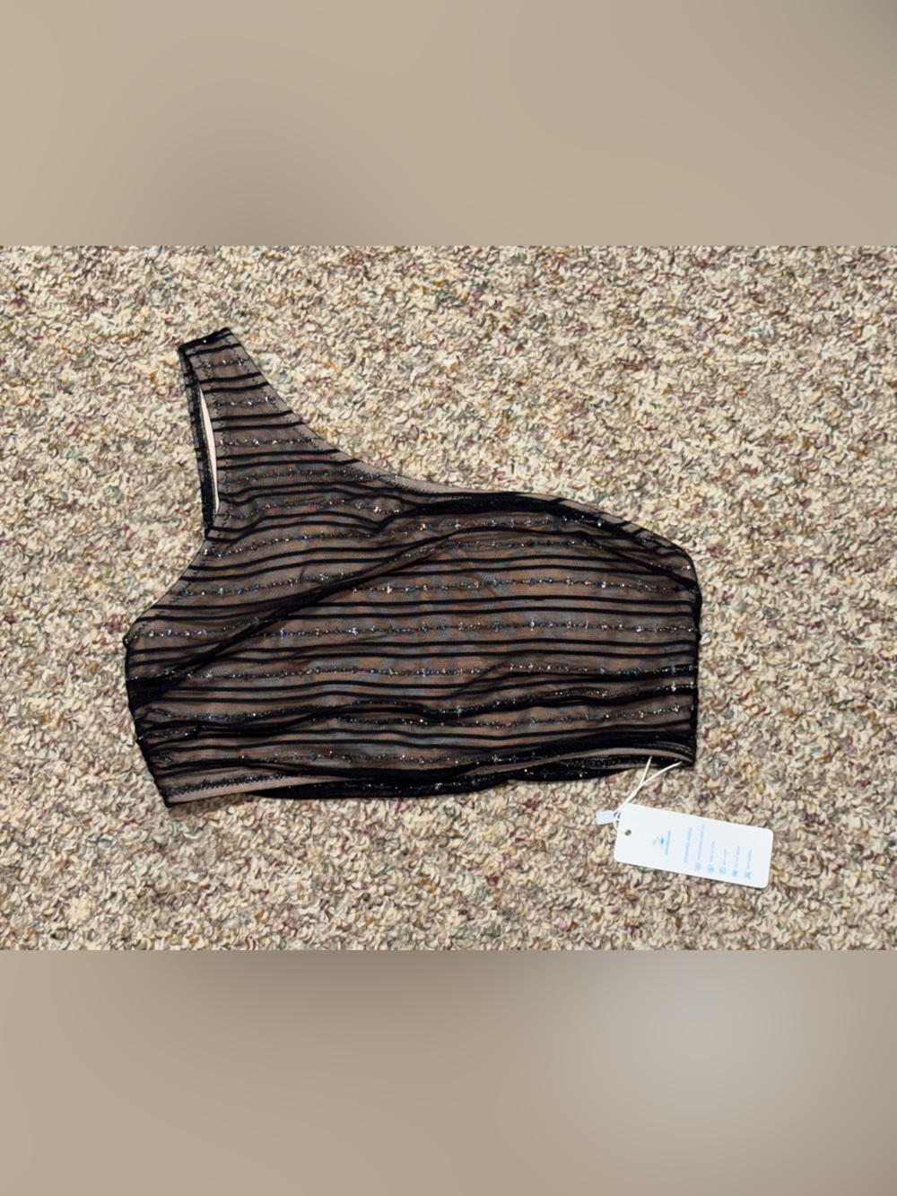 NWT Women's size small One-Shoulder Black Stripe Sparkle swim top bikini top
